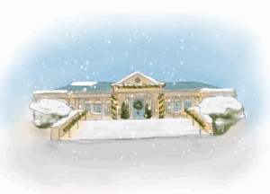 A wintery, hand-drawn picture of King's library building