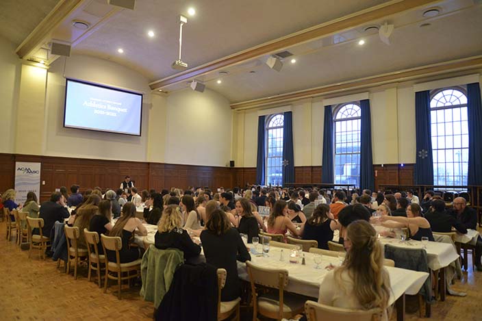 Student athletes gather in Prince Hall for the Blue Devils athletic awards banquet