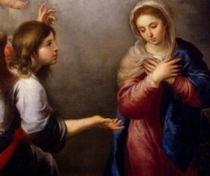 detail of painting of the virgin and angel
