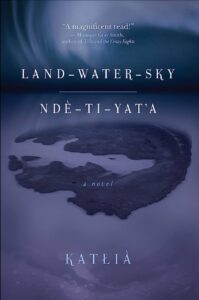 Book cover Land-Water-Sky - overhead view of indistinct island surrounded by water