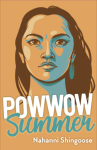 Book cover Powwow Summer - illustration of Indigenous woman's head wearing one feather earring