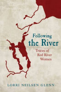 book cover of Following the River - A red lake with outflowing rivers across a map-like background