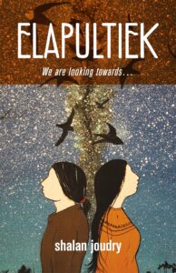 two women standing back to back against starry sky with birds flying above them