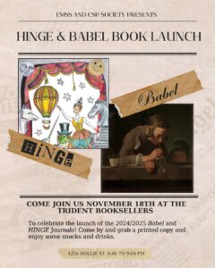 poster of covers of student journals babel and hinge