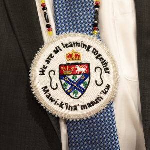 beaded medallion presented by Dr. Ann Sylliboy to President Lahey
