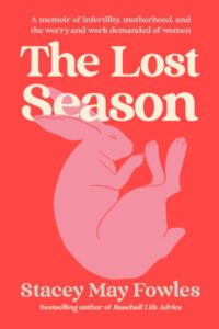 coral and pink book cover with the title The Lost Season and an illustration of a pink rabbit sleeping